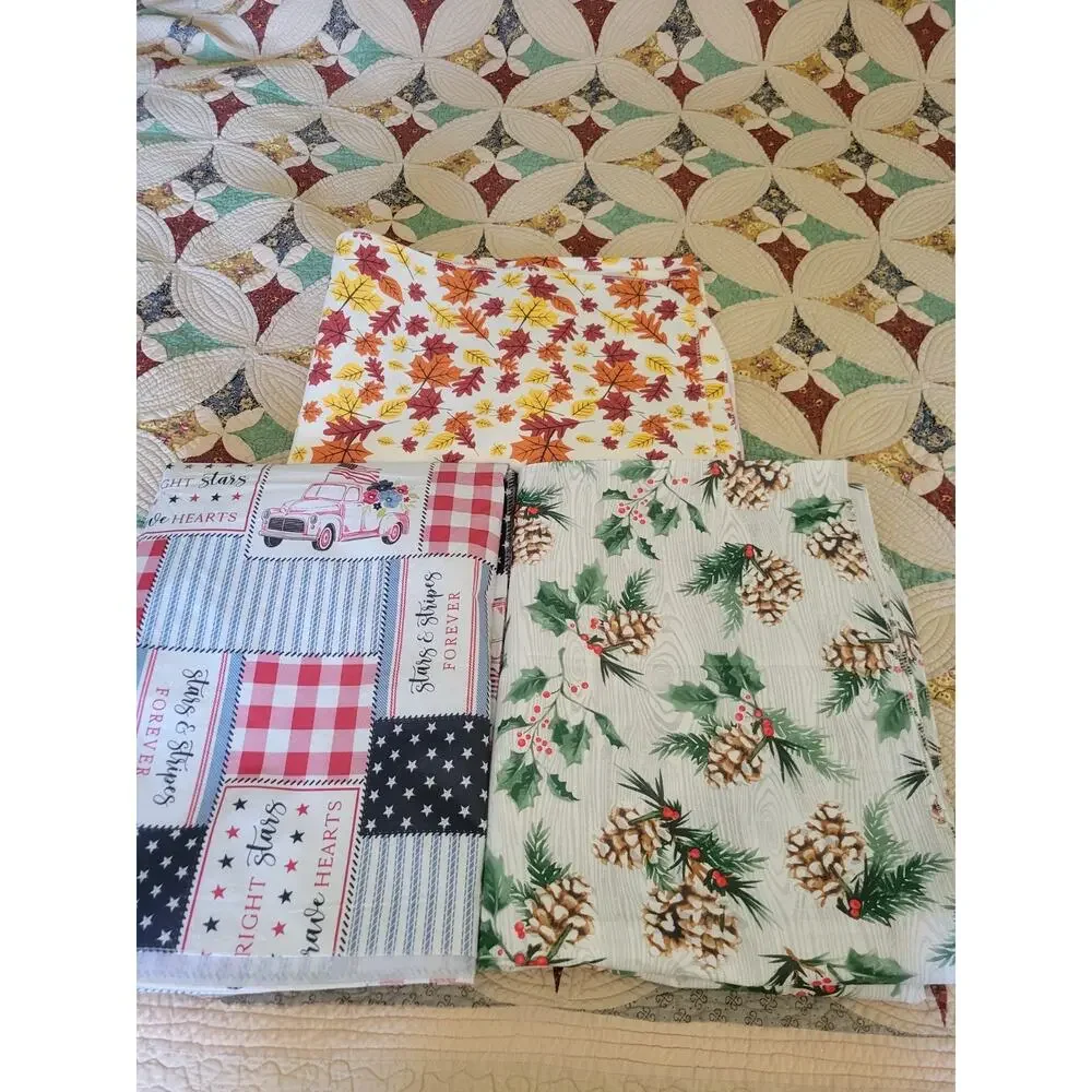 Holiday Tablecloth Bundle 3 Fall Autumn Christmas Patriotic Vinyl Decor 52 x 70